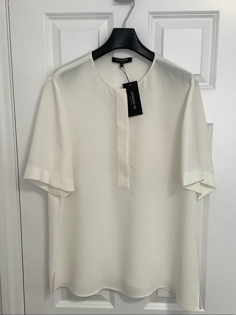 Lafayette 148 New York Cream Short Sleeve Tunic Blouse